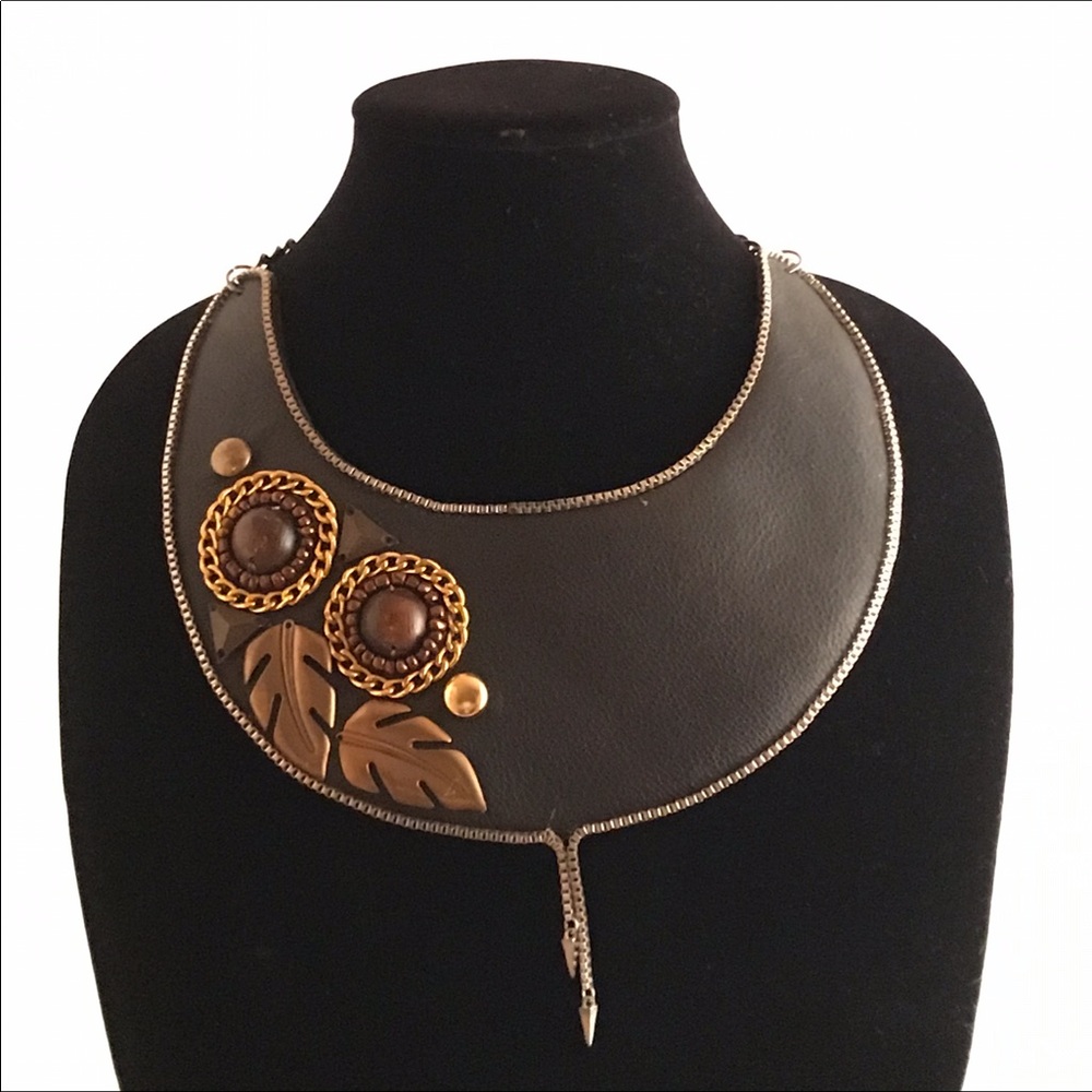 Leather bib necklace